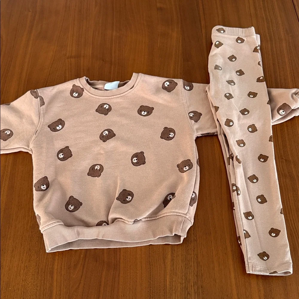 Zara Kids Light Brown Bear Pattern Sweatshirt